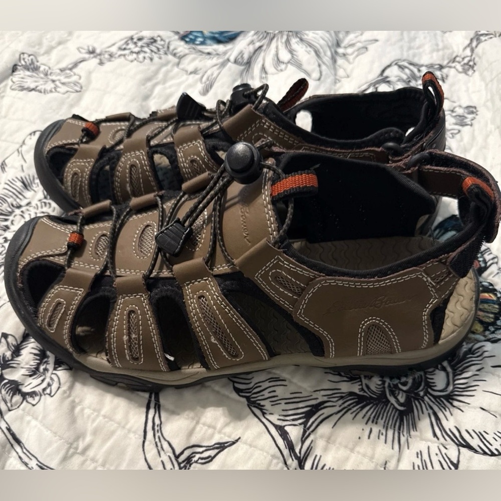 Eddie Bauer Tommy Brown Leather Sandals Shoes Closed Toe Men Sz 10 Waterproof